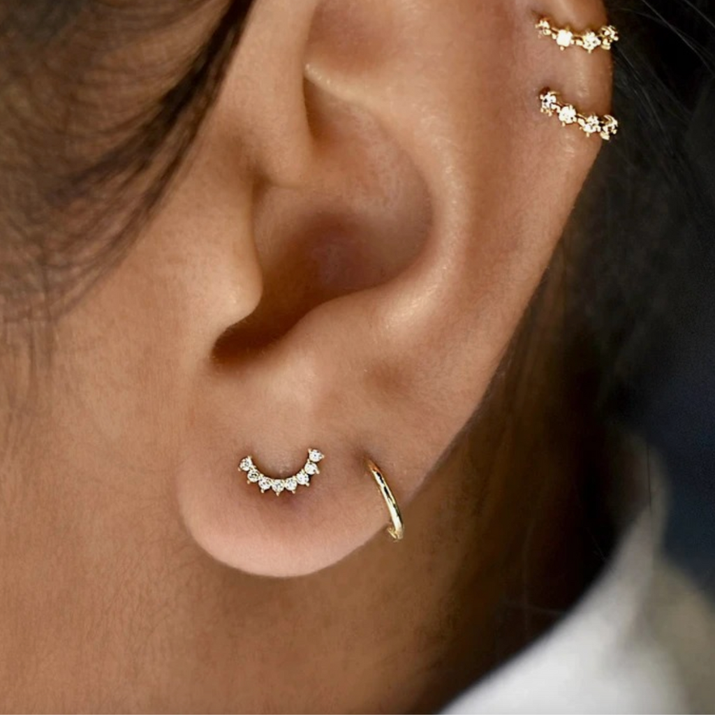10k Solid Gold Cz Pear Crawler Studs