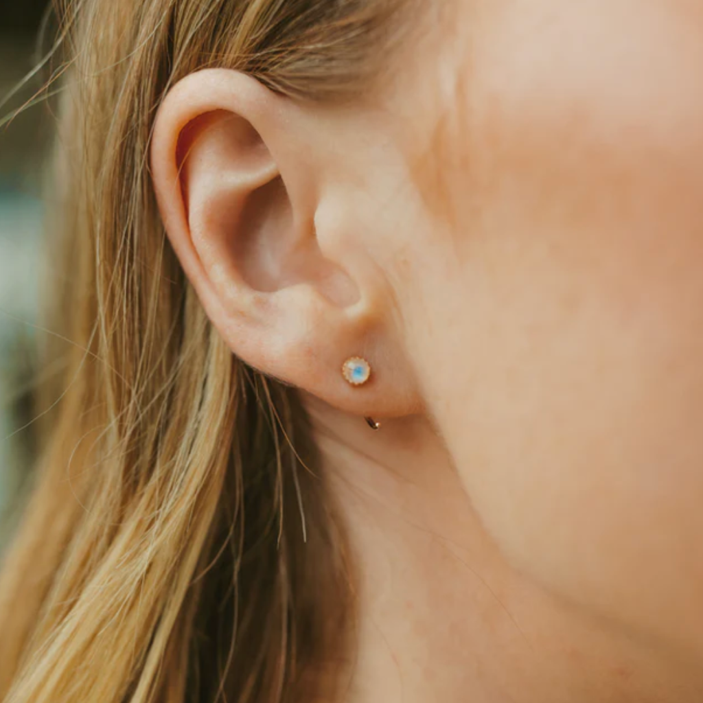 Moonstone Open Huggie Earrings