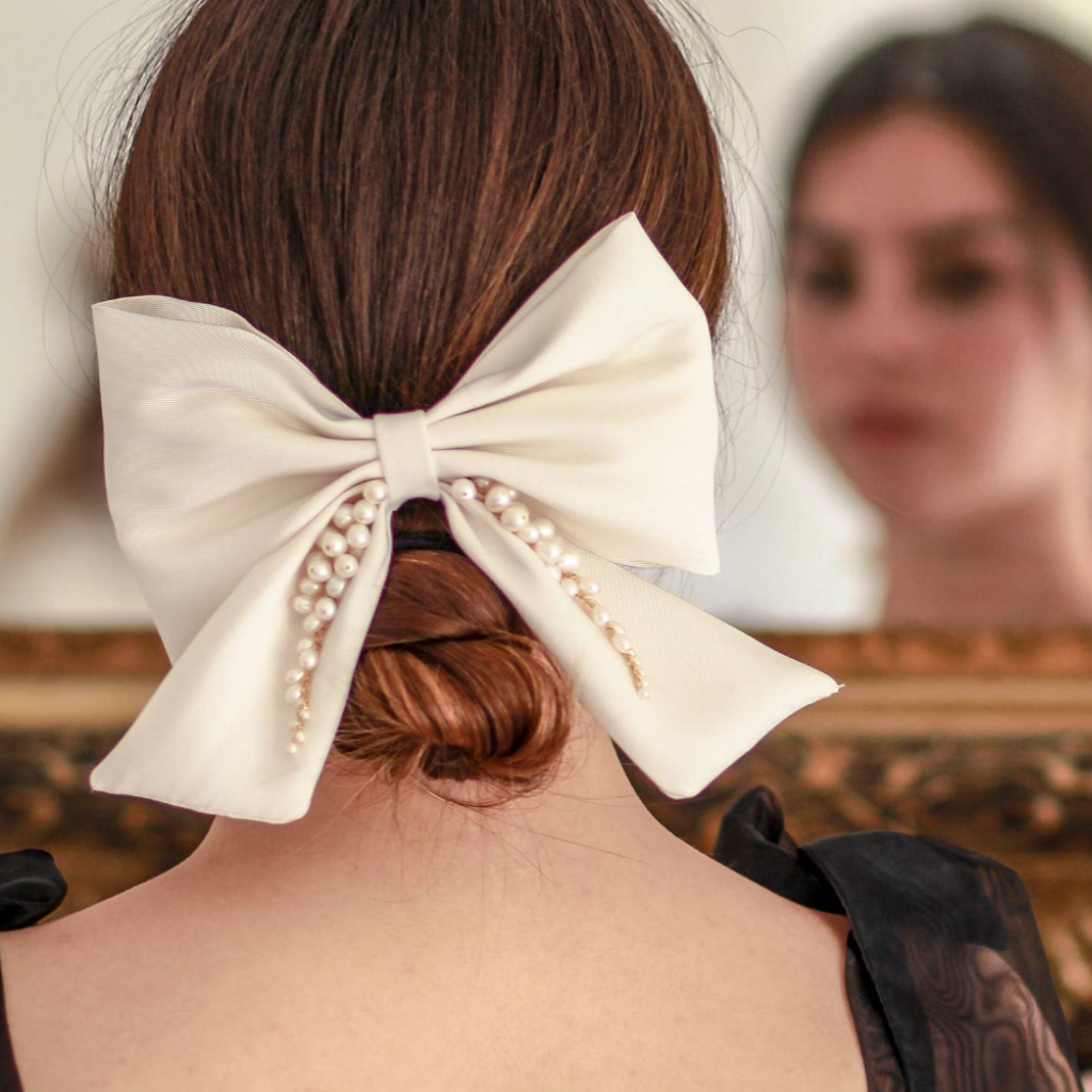 Emma Pearl And Silk Bow Barrette