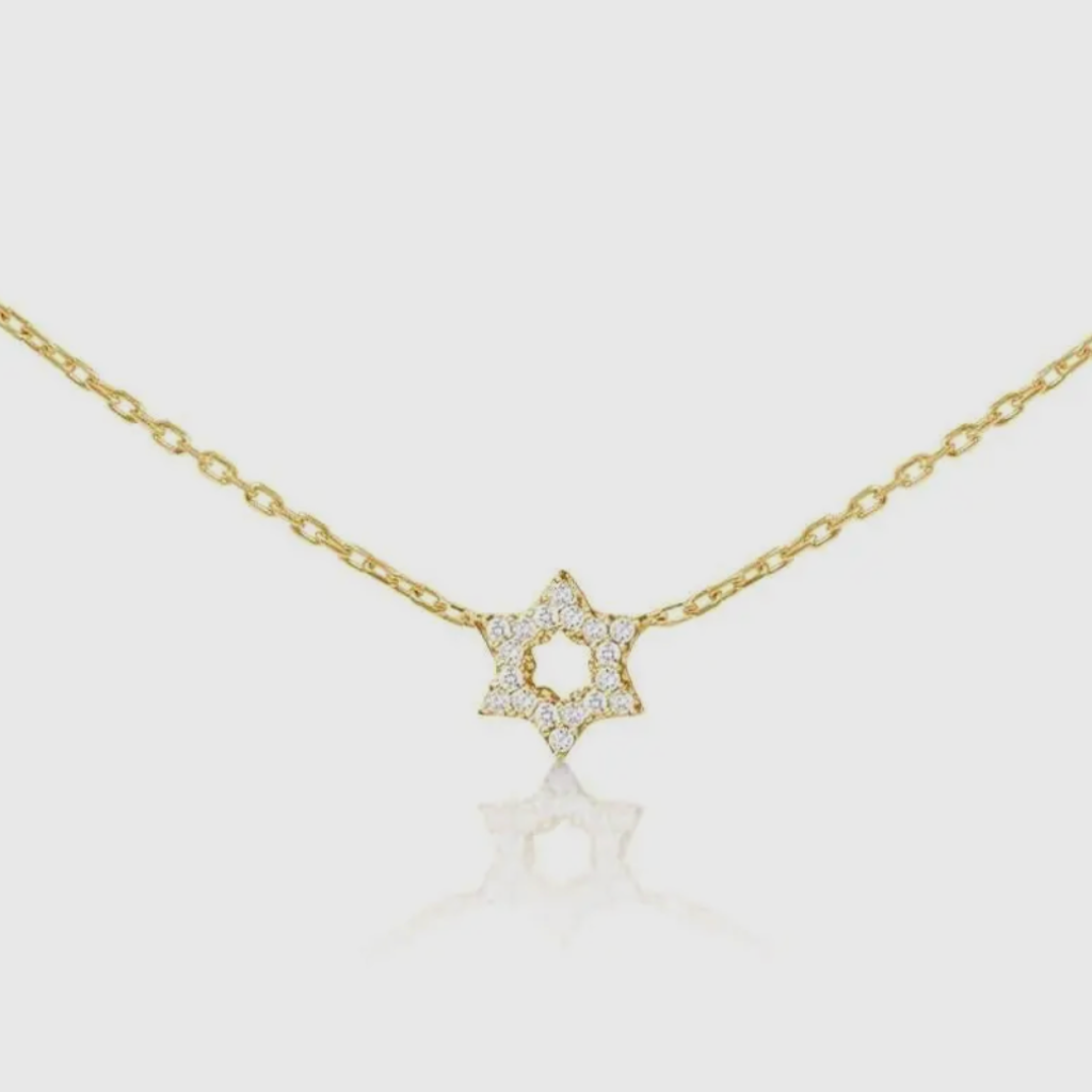 Jewish Tiny Star of David Necklace in 14k Gold with Diamonds