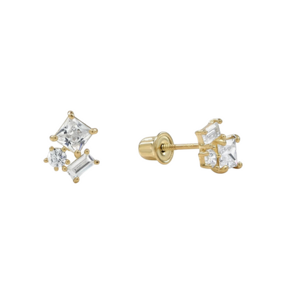 10k Solid Gold Cz Trio Cluster Studs