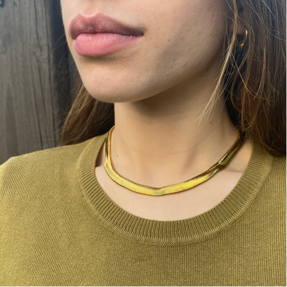 Thick gold 2025 herringbone necklace