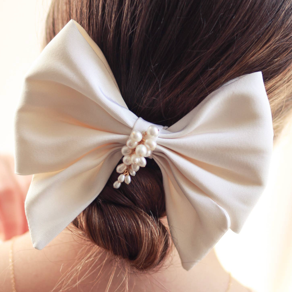 Charlette Pearl And Silk Bow Hair Barrette